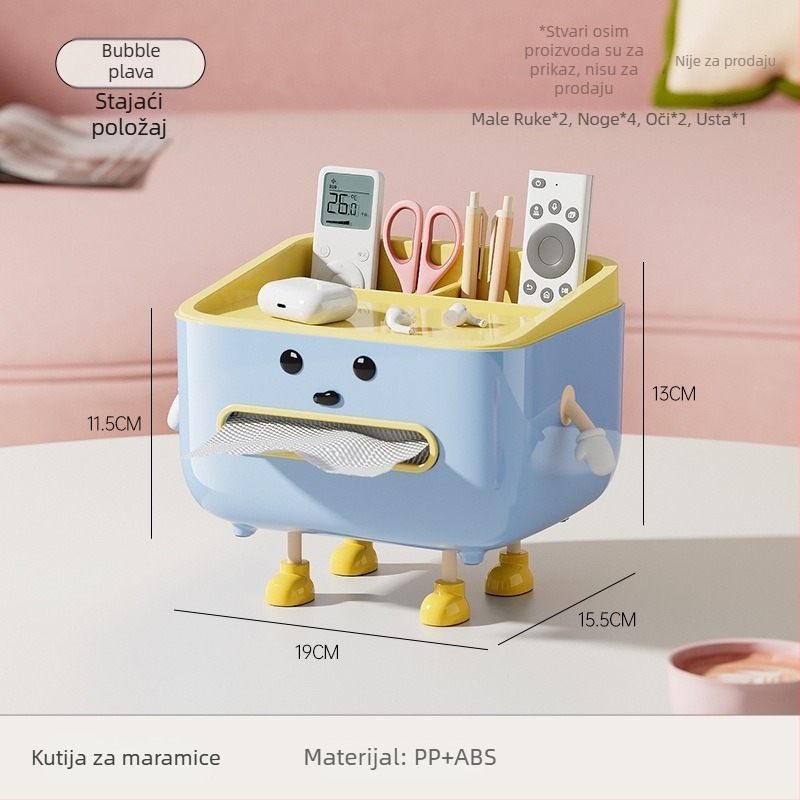 Stolna kutija za papirnate ubruse s prostorom za daljinski upravljač, glatko izvlacenje, plastična konstrukcija, model CD2390, višenamjenska