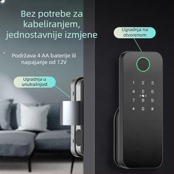 Pametni otisak prsta zaključavanje za vrata od željeza/dreva, Model N2, 100 otisaka, >100000 otključavanja, skeniranje <0,5 s, radna temperatura -35°C do 55°C