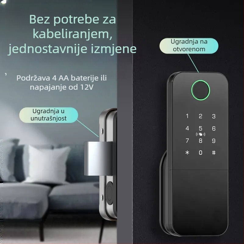 Pametni otisak prsta zaključavanje za vrata od željeza/dreva, Model N2, 100 otisaka, >100000 otključavanja, skeniranje <0,5 s, radna temperatura -35°C do 55°C