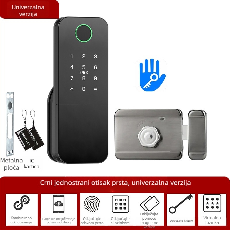Pametni otisak prsta zaključavanje za vrata od željeza/dreva, Model N2, 100 otisaka, >100000 otključavanja, skeniranje <0,5 s, radna temperatura -35°C do 55°C