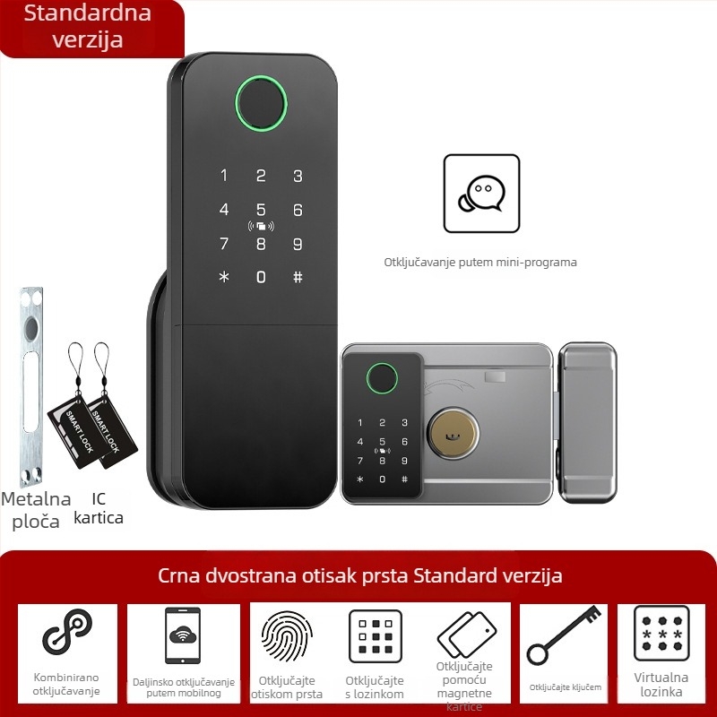 Pametni otisak prsta zaključavanje za vrata od željeza/dreva, Model N2, 100 otisaka, >100000 otključavanja, skeniranje <0,5 s, radna temperatura -35°C do 55°C