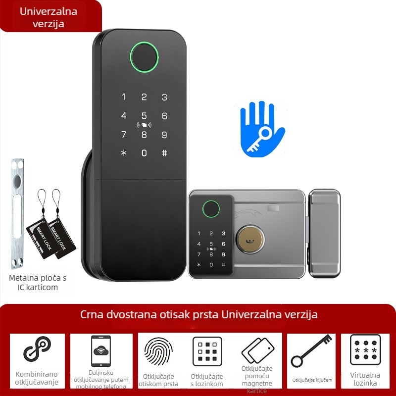 Pametni otisak prsta zaključavanje za vrata od željeza/dreva, Model N2, 100 otisaka, >100000 otključavanja, skeniranje <0,5 s, radna temperatura -35°C do 55°C