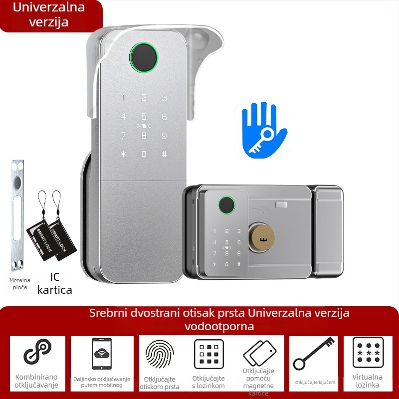 Pametni otisak prsta zaključavanje za vrata od željeza/dreva, Model N2, 100 otisaka, >100000 otključavanja, skeniranje <0,5 s, radna temperatura -35°C do 55°C