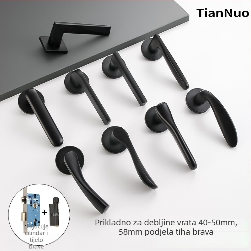 Brava za unutarnja drvena vrata – 58-dijelna podijeljena brava, aluminij, Tiannuo, moderni minimalistički stil