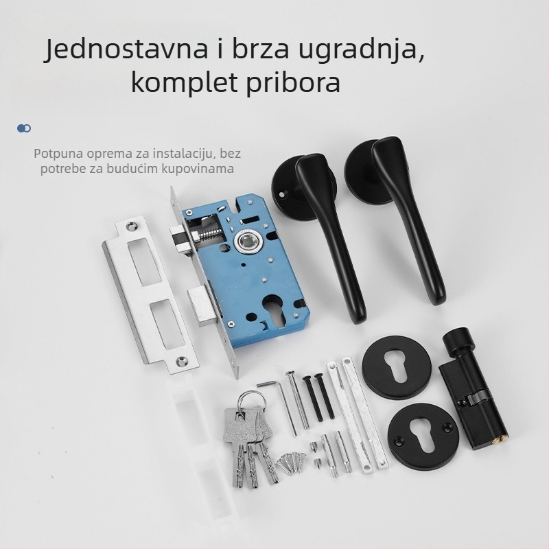 Brava za unutarnja drvena vrata – 58-dijelna podijeljena brava, aluminij, Tiannuo, moderni minimalistički stil