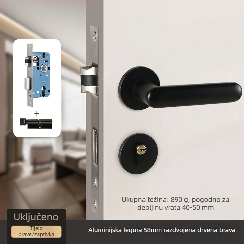 Brava za unutarnja drvena vrata – 58-dijelna podijeljena brava, aluminij, Tiannuo, moderni minimalistički stil