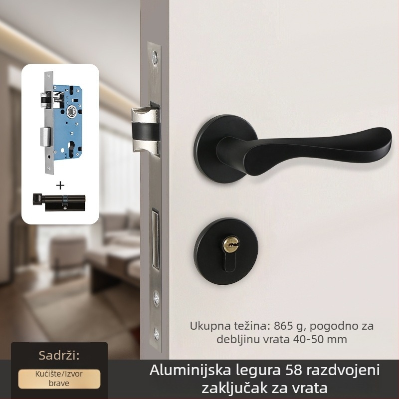 Brava za unutarnja drvena vrata – 58-dijelna podijeljena brava, aluminij, Tiannuo, moderni minimalistički stil