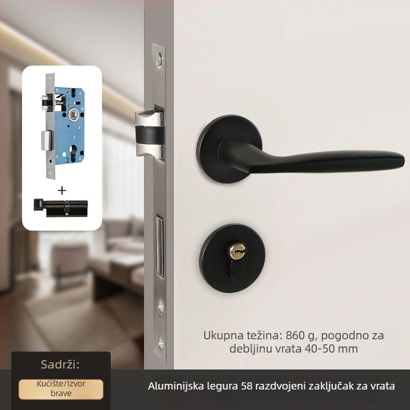 Brava za unutarnja drvena vrata – 58-dijelna podijeljena brava, aluminij, Tiannuo, moderni minimalistički stil