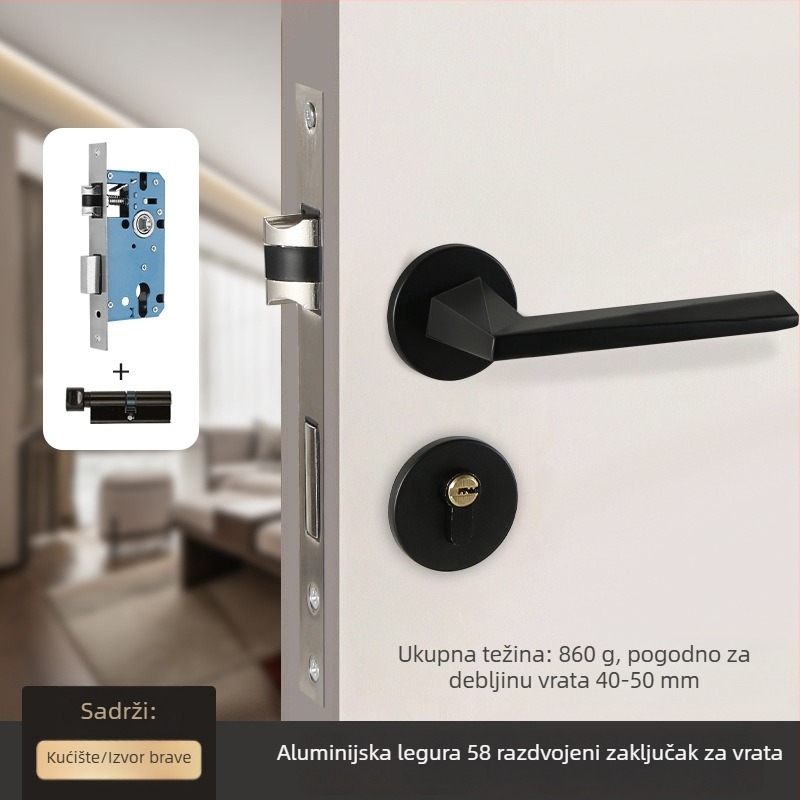 Brava za unutarnja drvena vrata – 58-dijelna podijeljena brava, aluminij, Tiannuo, moderni minimalistički stil