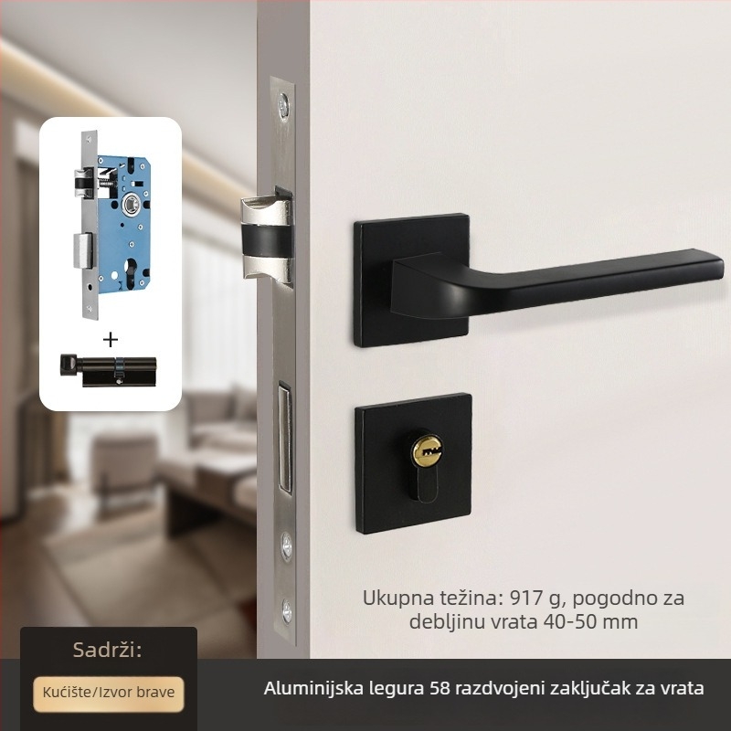 Brava za unutarnja drvena vrata – 58-dijelna podijeljena brava, aluminij, Tiannuo, moderni minimalistički stil