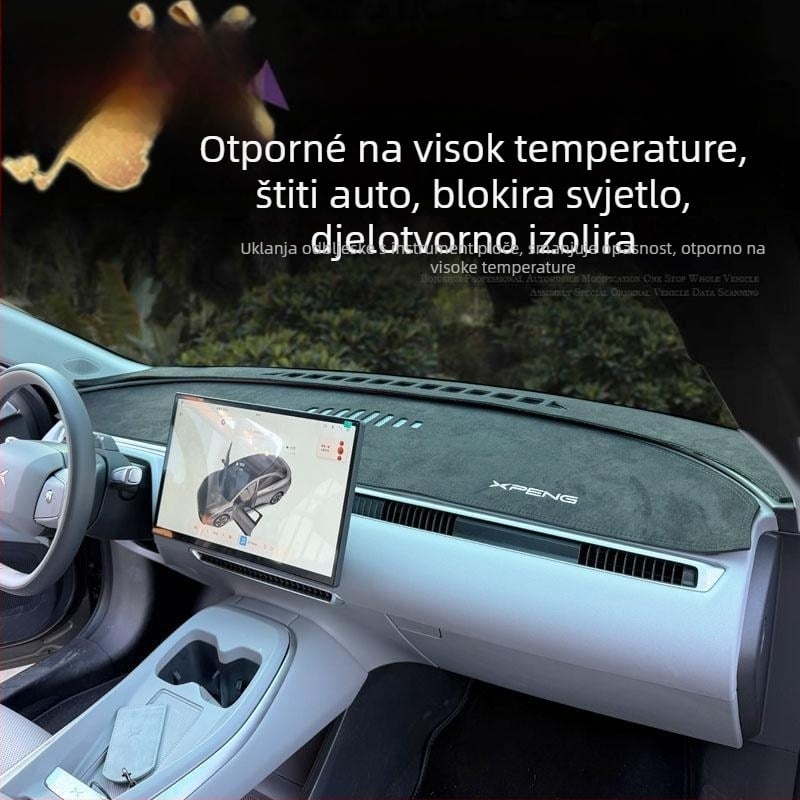 Mat za ploču s instrument ploče Xiaopeng MONA M03, velur koža, zaštita od sunca i toplinska izolacija, geometrijski uzorak, tiskani logo