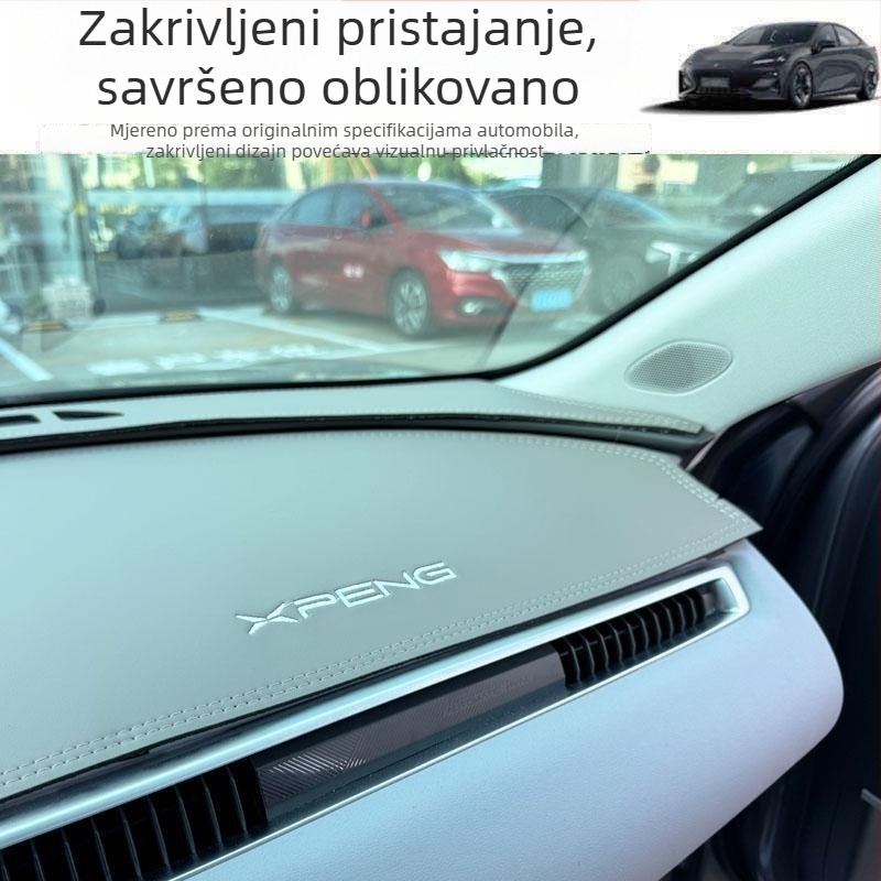 Mat za ploču s instrument ploče Xiaopeng MONA M03, velur koža, zaštita od sunca i toplinska izolacija, geometrijski uzorak, tiskani logo