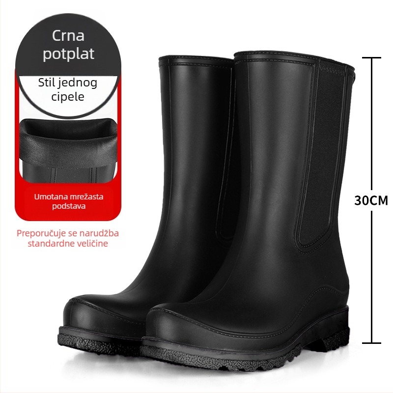 Ženske kišne čizme od PVC-a – bez veza, srednje visoke do potkoljenice, vodootporne, protuklizne, niski pet 1–3 cm
