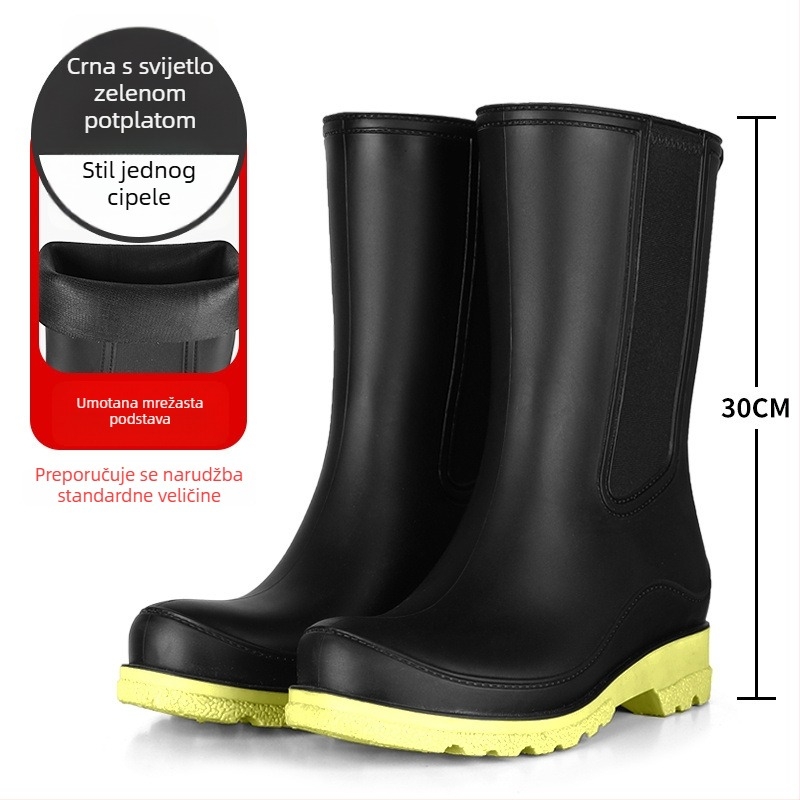 Ženske kišne čizme od PVC-a – bez veza, srednje visoke do potkoljenice, vodootporne, protuklizne, niski pet 1–3 cm
