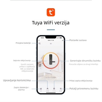 Pametna brava za aluminijske vrata s dvostrukim čitačem otiska prsta, lozinkom i karticom – vodootporna, uski okvir. Pohranjuje do 100 otisaka, više od 100.000 otključavanja; skeniranje ispod 0,05 s; materijal: aluminijska zlitina.