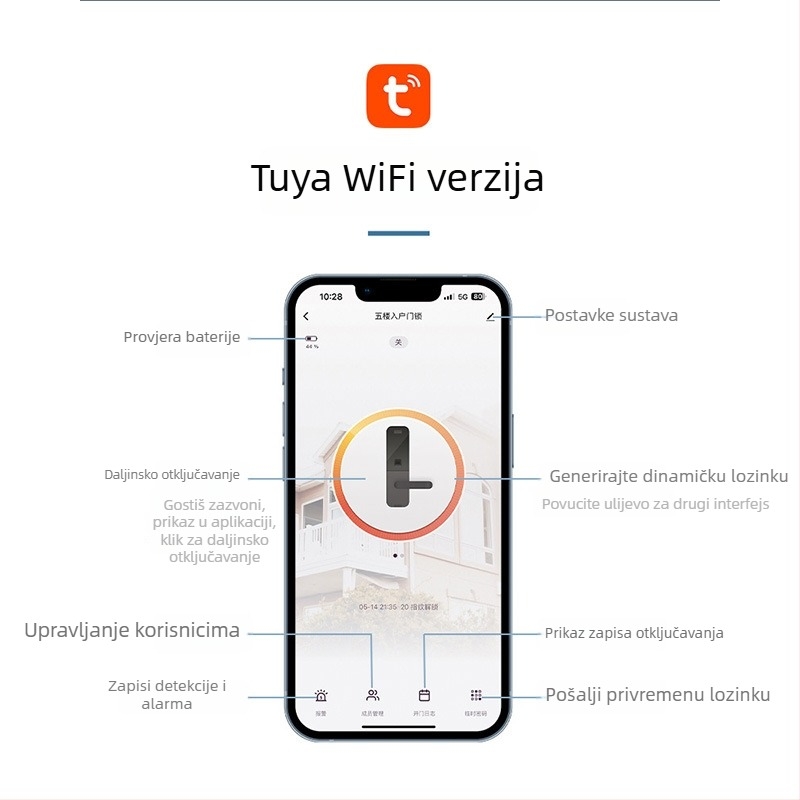 Pametna brava za aluminijske vrata s dvostrukim čitačem otiska prsta, lozinkom i karticom – vodootporna, uski okvir. Pohranjuje do 100 otisaka, više od 100.000 otključavanja; skeniranje ispod 0,05 s; materijal: aluminijska zlitina.