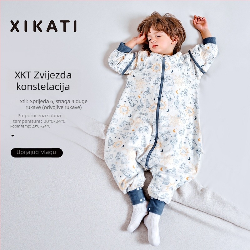 Dječja vreća za spavanje, sve sezone, s razdvojenim nogama, od bambus-pamučne gaze, antibakterijska, upija vlagu