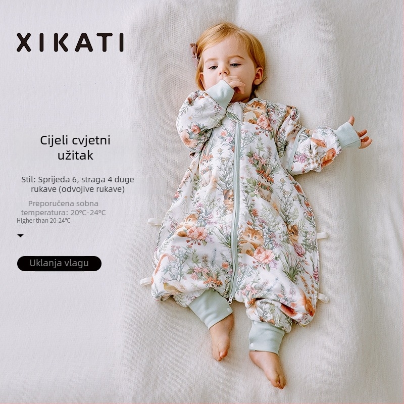 Dječja vreća za spavanje, sve sezone, s razdvojenim nogama, od bambus-pamučne gaze, antibakterijska, upija vlagu