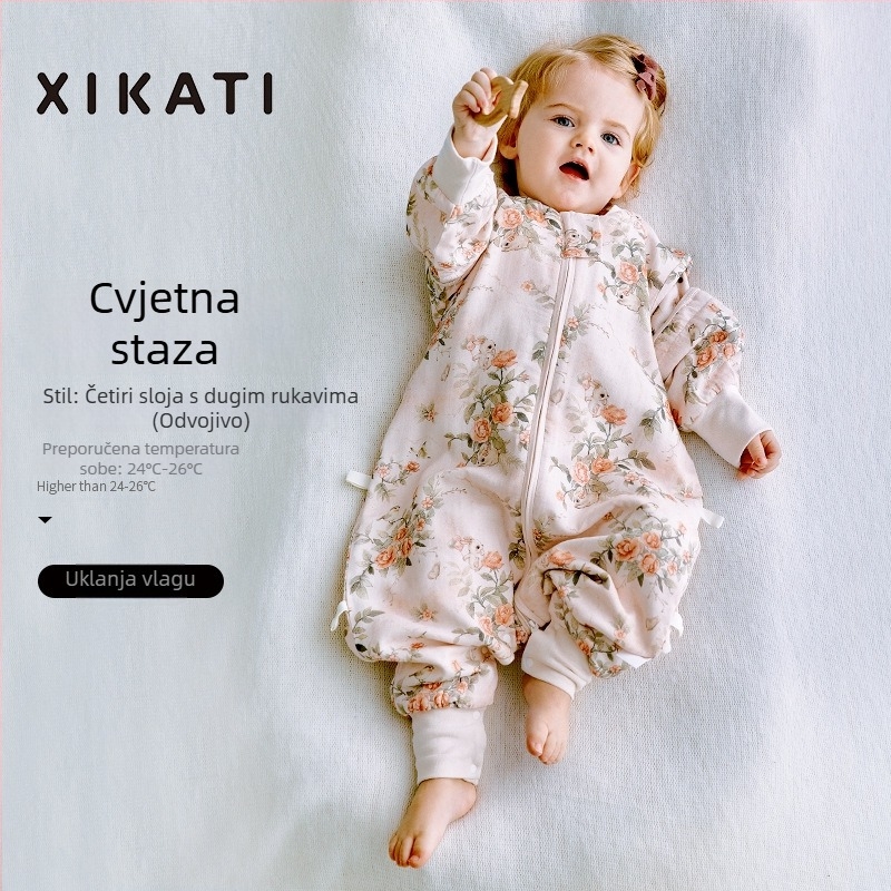 Dječja vreća za spavanje, sve sezone, s razdvojenim nogama, od bambus-pamučne gaze, antibakterijska, upija vlagu