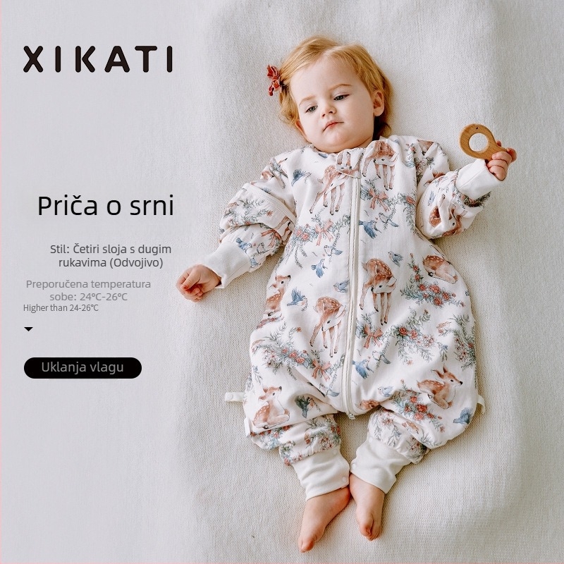 Dječja vreća za spavanje, sve sezone, s razdvojenim nogama, od bambus-pamučne gaze, antibakterijska, upija vlagu