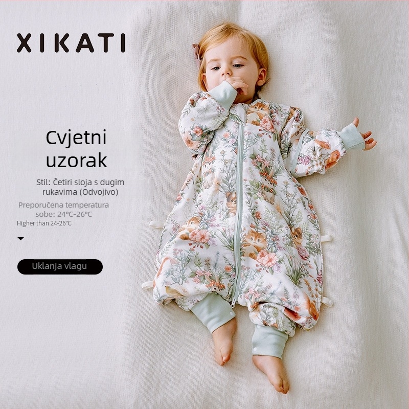 Dječja vreća za spavanje, sve sezone, s razdvojenim nogama, od bambus-pamučne gaze, antibakterijska, upija vlagu