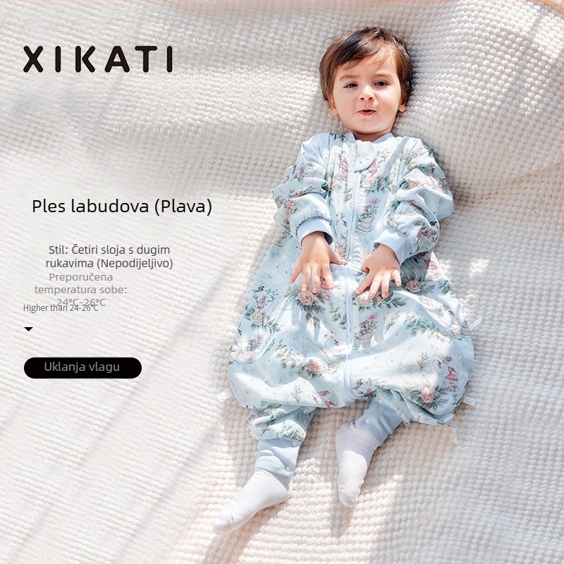 Dječja vreća za spavanje, sve sezone, s razdvojenim nogama, od bambus-pamučne gaze, antibakterijska, upija vlagu