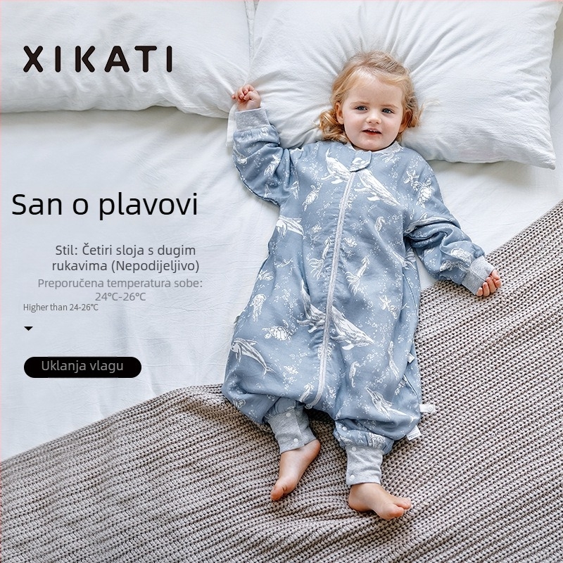 Dječja vreća za spavanje, sve sezone, s razdvojenim nogama, od bambus-pamučne gaze, antibakterijska, upija vlagu