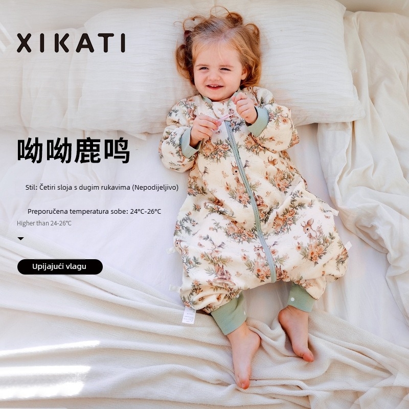 Dječja vreća za spavanje, sve sezone, s razdvojenim nogama, od bambus-pamučne gaze, antibakterijska, upija vlagu