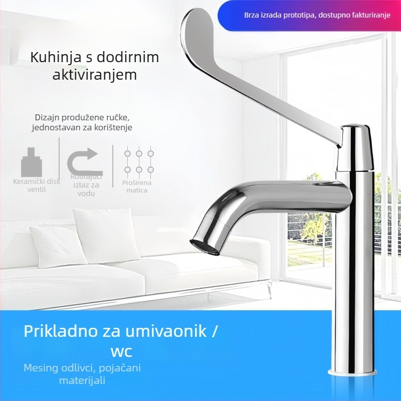 Medicinski umivaonik s lakatnim upravljanjem, zidna montaža, mesing, 0–50°C, 9 MPa, bakrena jezgra ventila