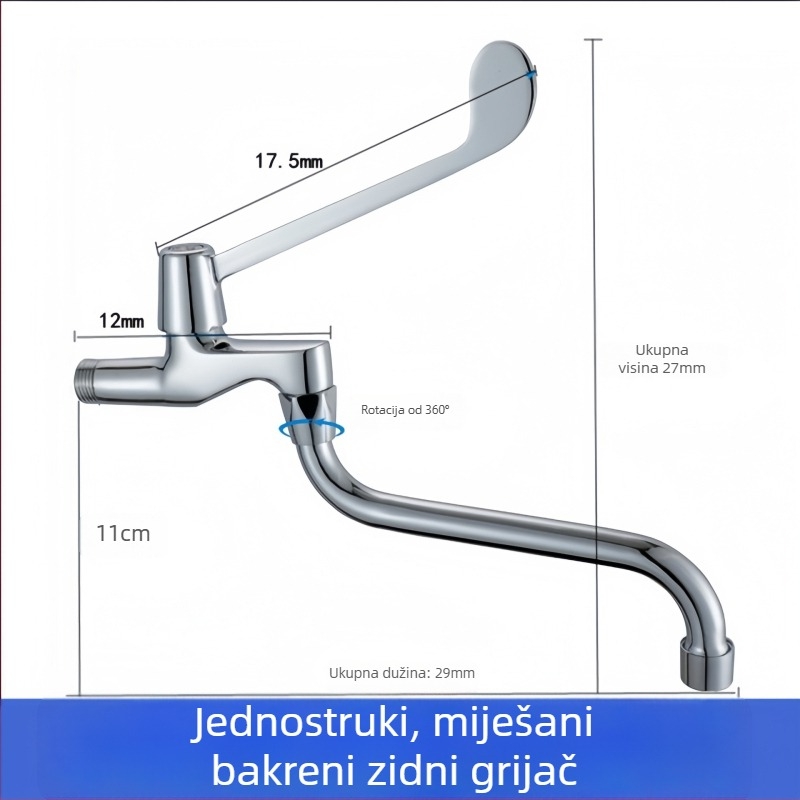 Medicinski umivaonik s lakatnim upravljanjem, zidna montaža, mesing, 0–50°C, 9 MPa, bakrena jezgra ventila