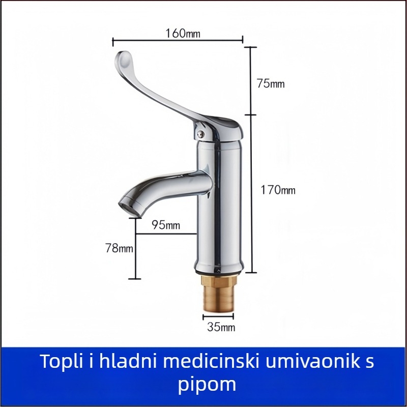 Medicinski umivaonik s lakatnim upravljanjem, zidna montaža, mesing, 0–50°C, 9 MPa, bakrena jezgra ventila