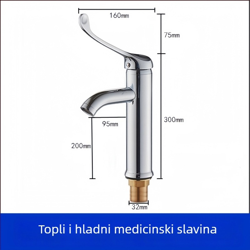 Medicinski umivaonik s lakatnim upravljanjem, zidna montaža, mesing, 0–50°C, 9 MPa, bakrena jezgra ventila