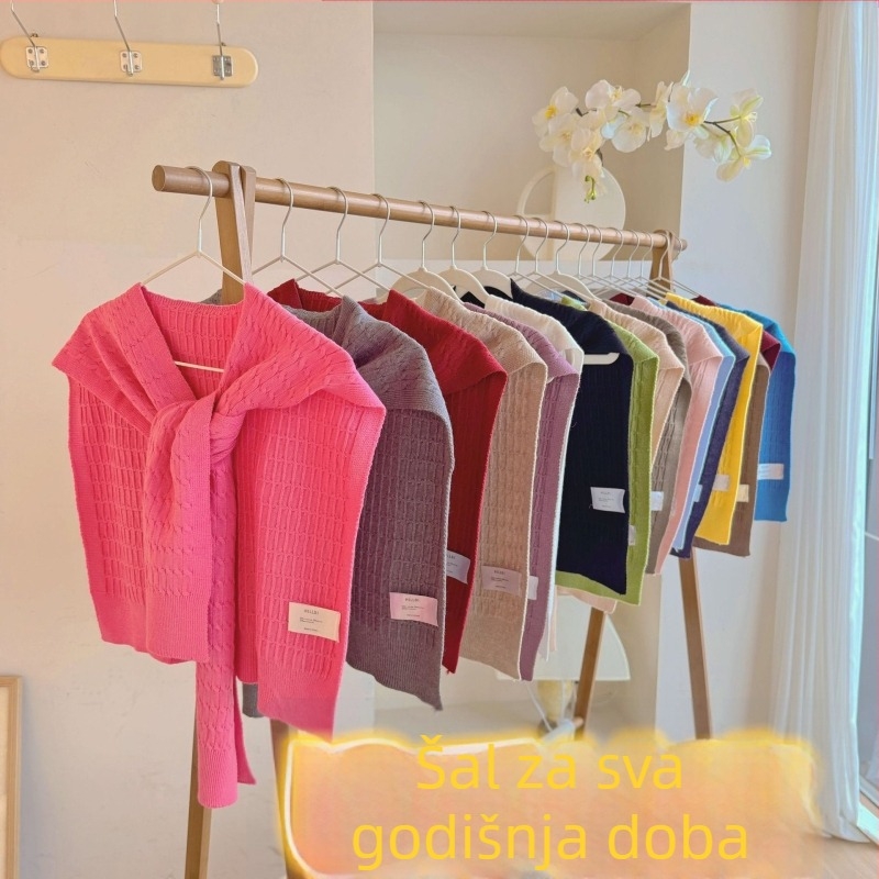 Pleten šal s lažnim ovratnikom za žene, warp pletenje, za sve sezone, tie-dye boja, dekorativni dodatak