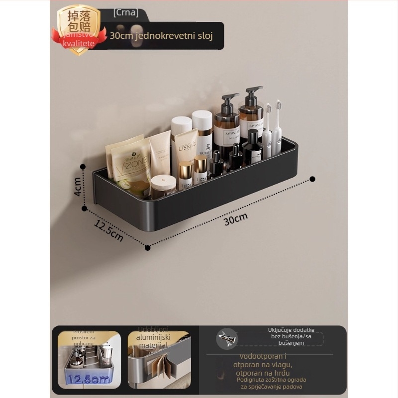 Zidni držač za ručnike u kupaoni, bez bušenja, od aluminijske legure, sklopni pladanj, nosivost 10 kg