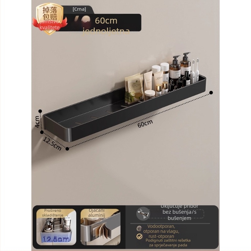 Zidni držač za ručnike u kupaoni, bez bušenja, od aluminijske legure, sklopni pladanj, nosivost 10 kg