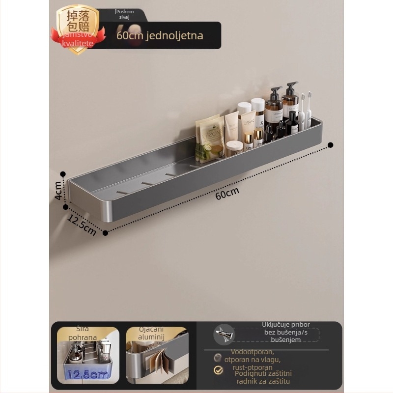 Zidni držač za ručnike u kupaoni, bez bušenja, od aluminijske legure, sklopni pladanj, nosivost 10 kg