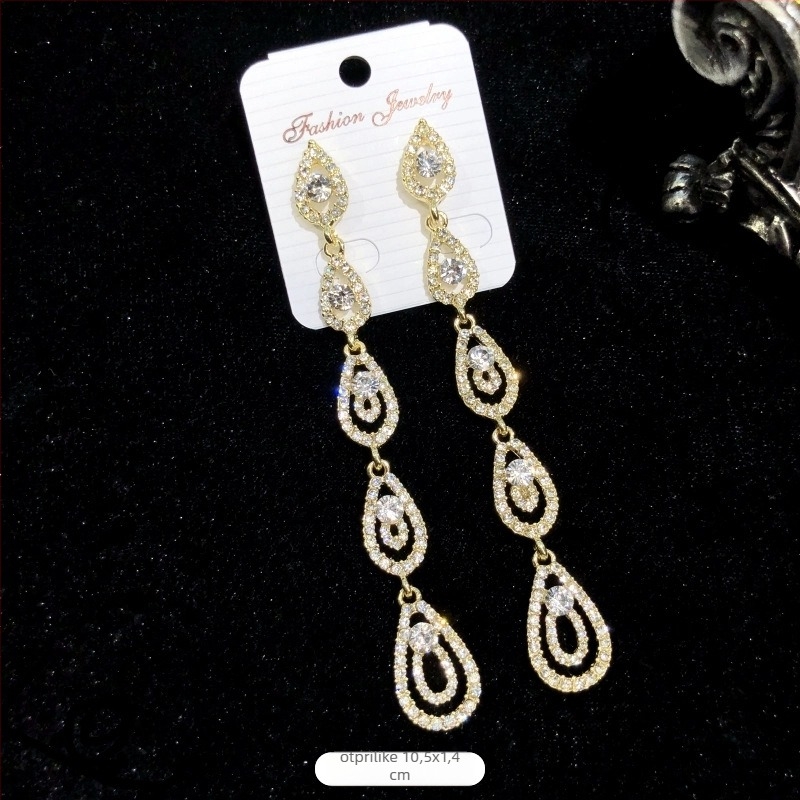 Naušnice s kristalima i resicama, elektroplastiiranje, čelični ušni štift, Luoxiang, modni stil