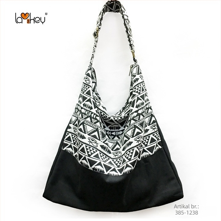 Ženska ramenska torba u etničkom stilu, pamuk materijal, prugasti uzorak, zatvarač, pamukasta podstava