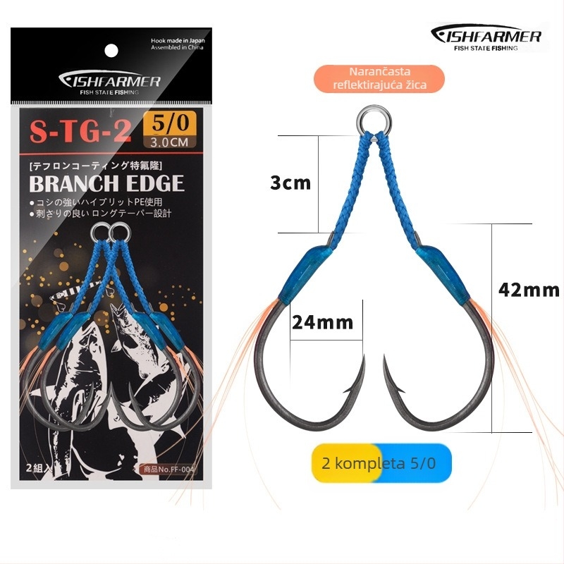 Željezni udica za ribolov s dizajnom sporog trzaja, dvostruka udica, s bodljom, za morski ribolov s čamcem