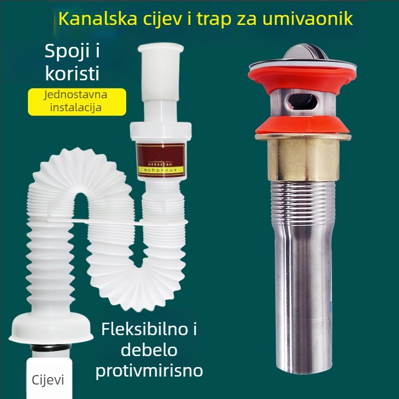Odvod cijevi za umivaonik – protiv mirisa, nehrđajući čelik, model Sink Drain Pipe, Šifra proizvoda F77H55MMSTT7JT