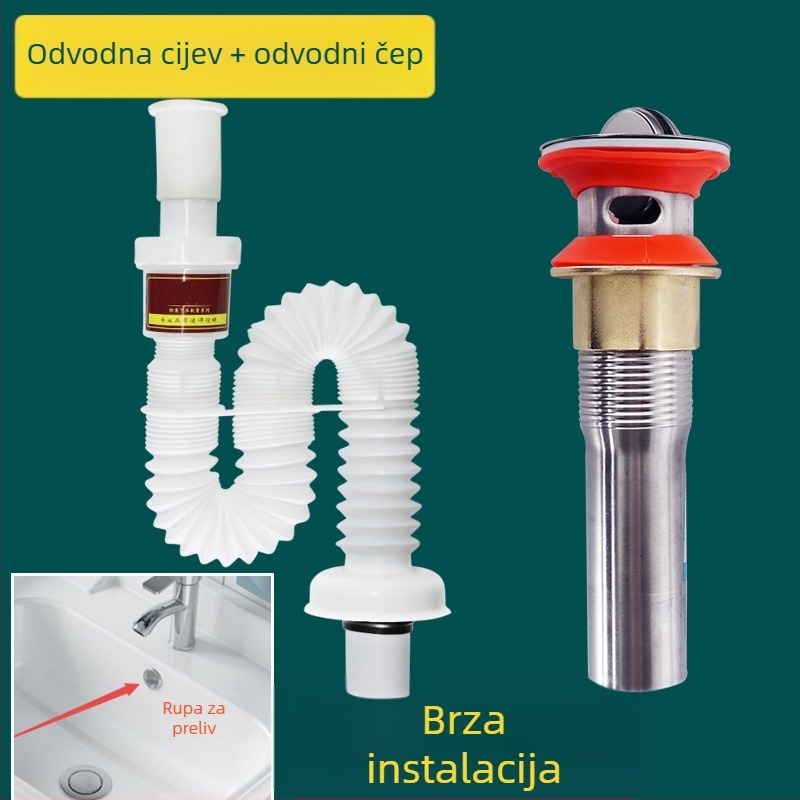 Odvod cijevi za umivaonik – protiv mirisa, nehrđajući čelik, model Sink Drain Pipe, Šifra proizvoda F77H55MMSTT7JT