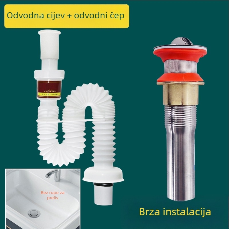 Odvod cijevi za umivaonik – protiv mirisa, nehrđajući čelik, model Sink Drain Pipe, Šifra proizvoda F77H55MMSTT7JT