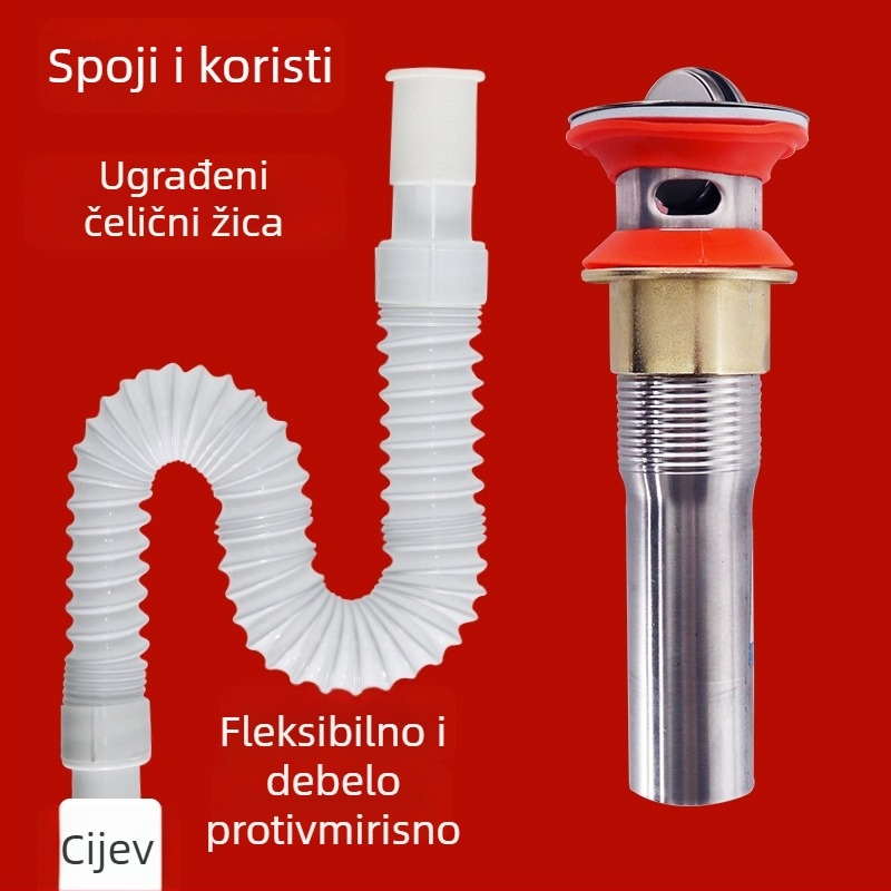 Odvod cijevi za umivaonik – protiv mirisa, nehrđajući čelik, model Sink Drain Pipe, Šifra proizvoda F77H55MMSTT7JT