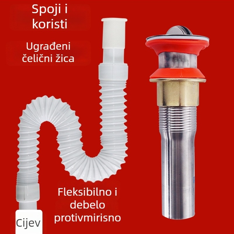 Odvod cijevi za umivaonik – protiv mirisa, nehrđajući čelik, model Sink Drain Pipe, Šifra proizvoda F77H55MMSTT7JT