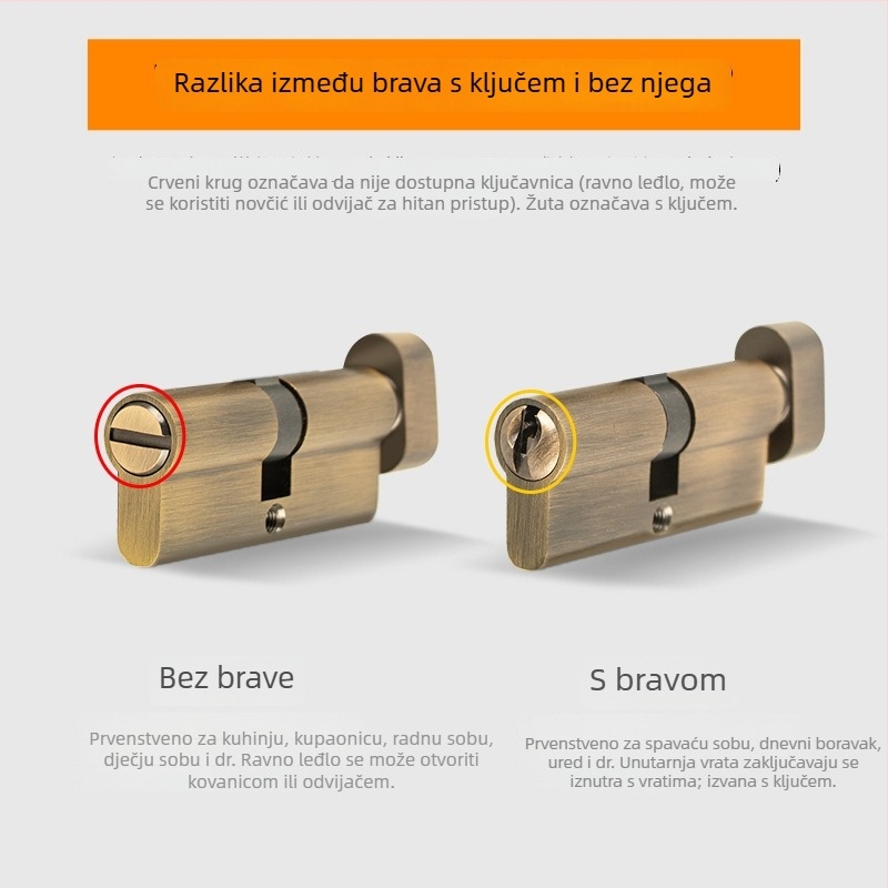 Cilindar brave za drvena vrata (Materijal: aluminijska legura, cinkova legura, mosadz; Težina: 0,3 kg; Stil: moderan i jednostavan)