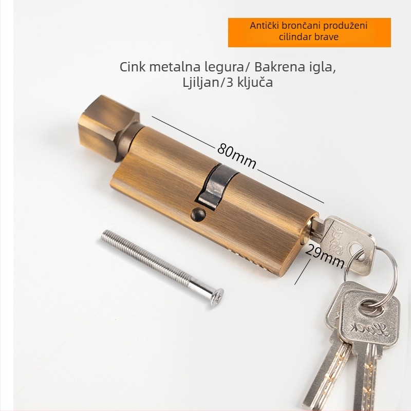Cilindar brave za drvena vrata (Materijal: aluminijska legura, cinkova legura, mosadz; Težina: 0,3 kg; Stil: moderan i jednostavan)