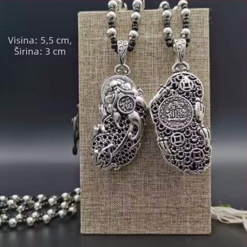 Lanac za pulover s geometrijskim kariranim uzorkom i privjeskom od legure, kuglični lanac, unisex retro dugi ogrlica, obujmica 21–50 cm, produženje 11 cm