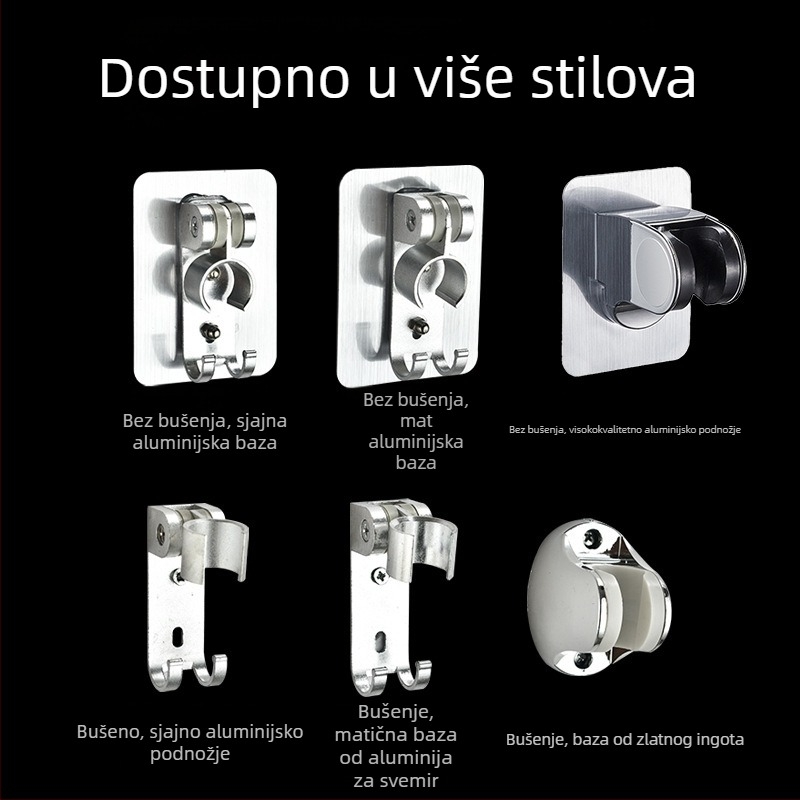Držač za tuš glavu od aluminija visoke čvrstoće, bez bušenja, zidni, brušeni završetak, moderni minimalistički stil