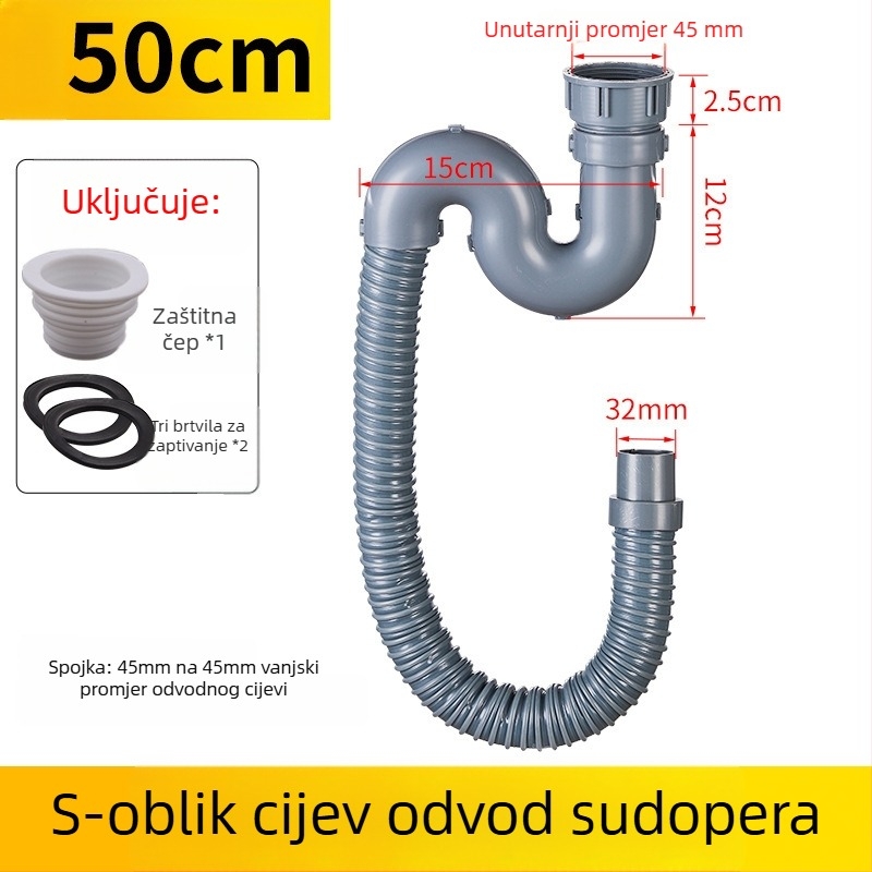 Proširenje odvoda kuhinjskog sudopera — 45 sučelje, odvodna cijev i pribor