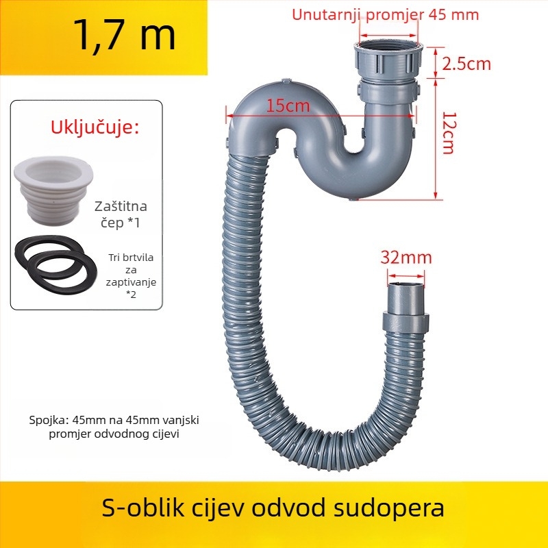 Proširenje odvoda kuhinjskog sudopera — 45 sučelje, odvodna cijev i pribor